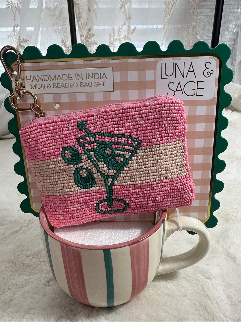 Luna & Sage mug and beaded martini bag set